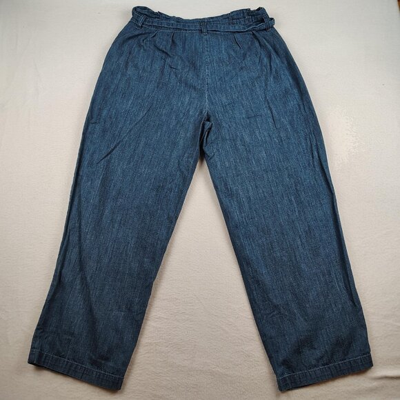 J Crew Paperbag Waist Pants Womens sz 8 Blue Denim Tie Belt - Picture 2 of 8